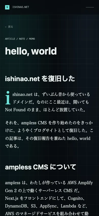 実際の ishinao.net のスマホ表示。